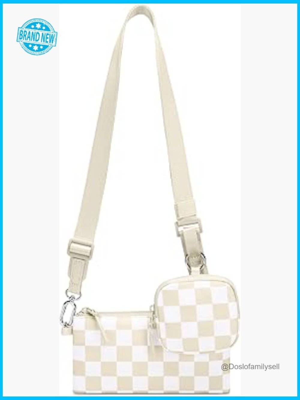 Mini Checkered Crossbody Bag Dual-Pouch Sling Purse Trendy Y2K Shoulder Belt